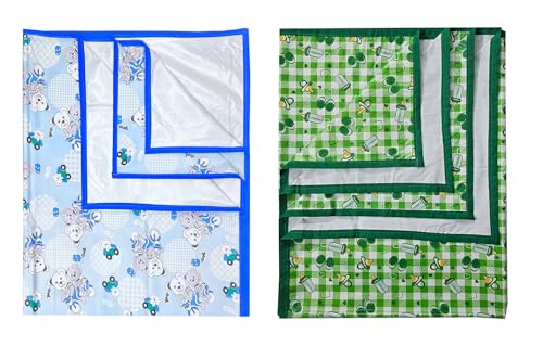 Image of EcoSoft Plastic Sheet,PVC Sheet for Kids,Rubber Sheet for Babies,Bed Wetting Protector(90 x 135 cm) (Blue Bear & Green Baby Bottle)