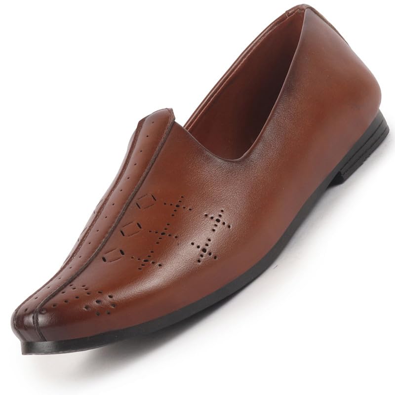 Men Perforated Traditional Ethnic Juttis and Mojaris Cushioned Insole | Slip-On Shoe with Breathable Laser-Cut-image-44