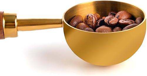 Miniatura 2 de Cuchara de café molido, granos de café y té, cuchara de café de acero inoxidable 304 de capacidad de 0.35 onzas con mango de madera de nogal