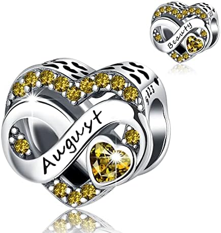 dazlily August Birthstone Charms 925 Sterling Silver Love Heart Charms, Happy Birthday Charms for Bracelet Necklace Valentine's Day Mother's Day Jewelry Gifts for Women Girls (August)