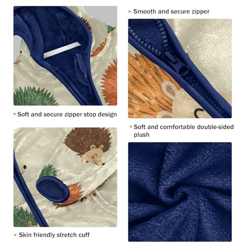 Colorful Hedgehogs on Cream Toddler Fleece Jacket Girl Boys Hooded Fleece Jacket Coat Warm Outwear Zip-up 3-10T3