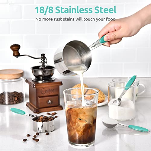 Image of U-Taste Measuring Cups Spoons Set, 18 /8 Stainless Steel, 12Pcs, Aqua Sky