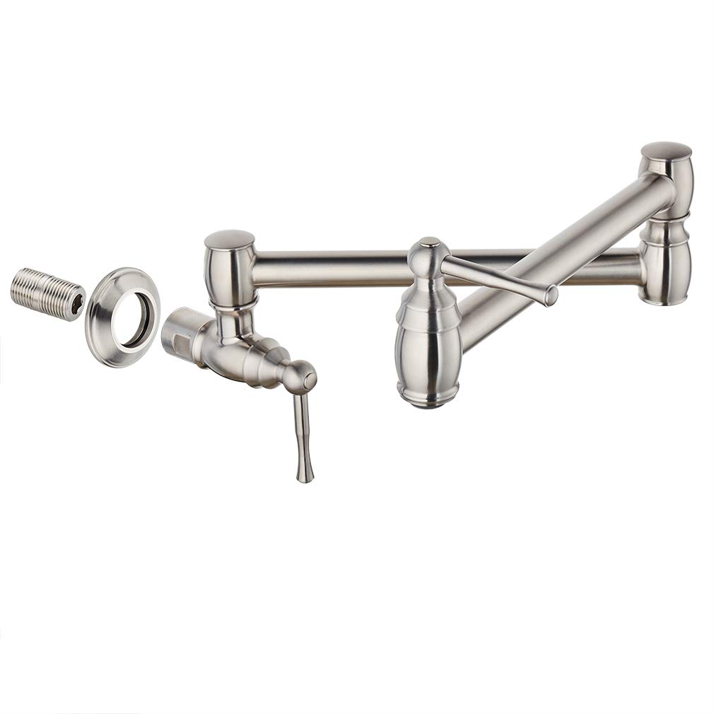 Dual Handle Pot Filler Faucet in Brushed Nickel Stainless Steel, Wall Mount Faucet with 2 Swing Joint