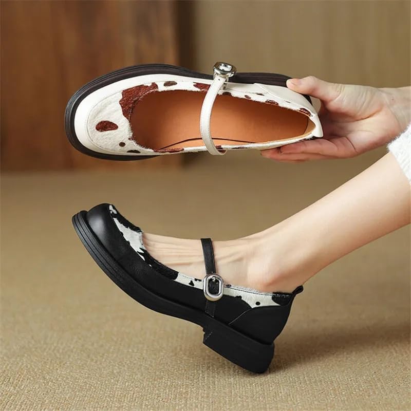 Genuine Leather Mary Jane Pumps Black 5.52