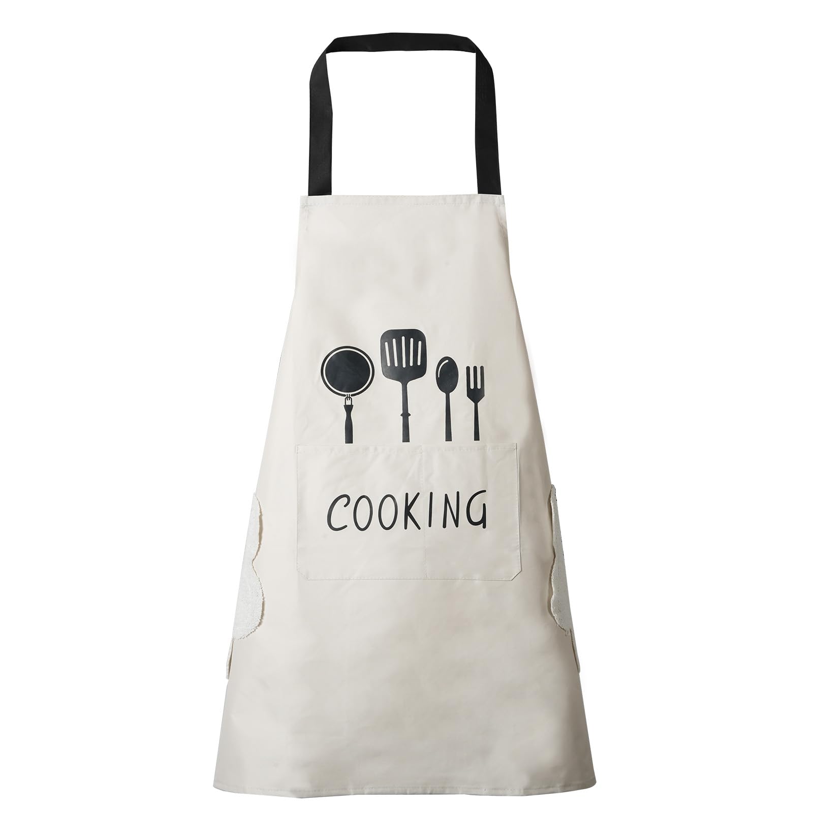 Dillman Unisex White Women Kitchen Apron With Hand Wipe Pockets, Big Pocket, Waterproof For Cooking Baking, Large