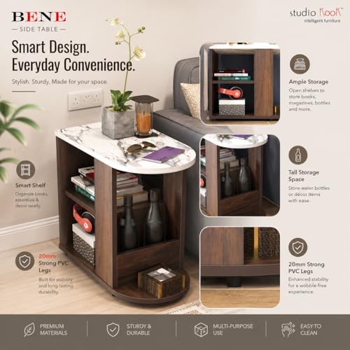 Image of Studio Kook Bene Engineered Wood Side Table | End Table with Storage, Matte Finish, DIY (DO IT Yourself) Assembly (Junglewood Marble)