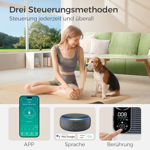 Luftreiniger Allergiker für Wohnung Raucherzimmer, HEPA Luftfilter gegen Schimmel Staub Pollen Tierhaare, CADR 450m³/h für 161㎡, App-gesteuert Air Purifier 22dB (White) – Bild 4