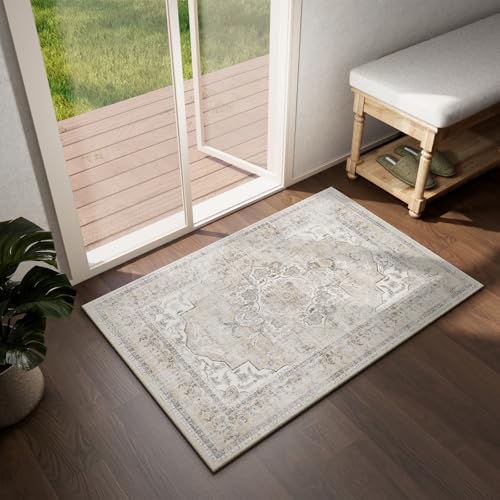 Washable Entryway Small Area Rugs: 2'x3' Boho Rug Non Slip Door Mat Indoor Entrance Stain Resistance Low Pile Throw Rugs for Inside Front Door Floor Bedroom Bedside Kitchen Nursery Kids Room Entry