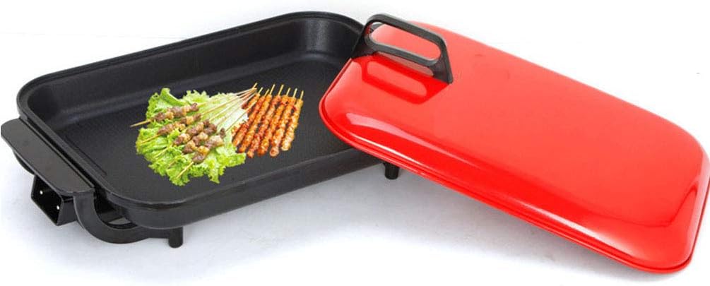 RONGJJ Cajetín Barbacoa Eléctrica con Cubierta, Parrilla De Cocción Y Asado, Parrilla De Barbacoa De Interior con Termostato Ajustable, Plancha Antiadherente De Fácil Limpieza Placas