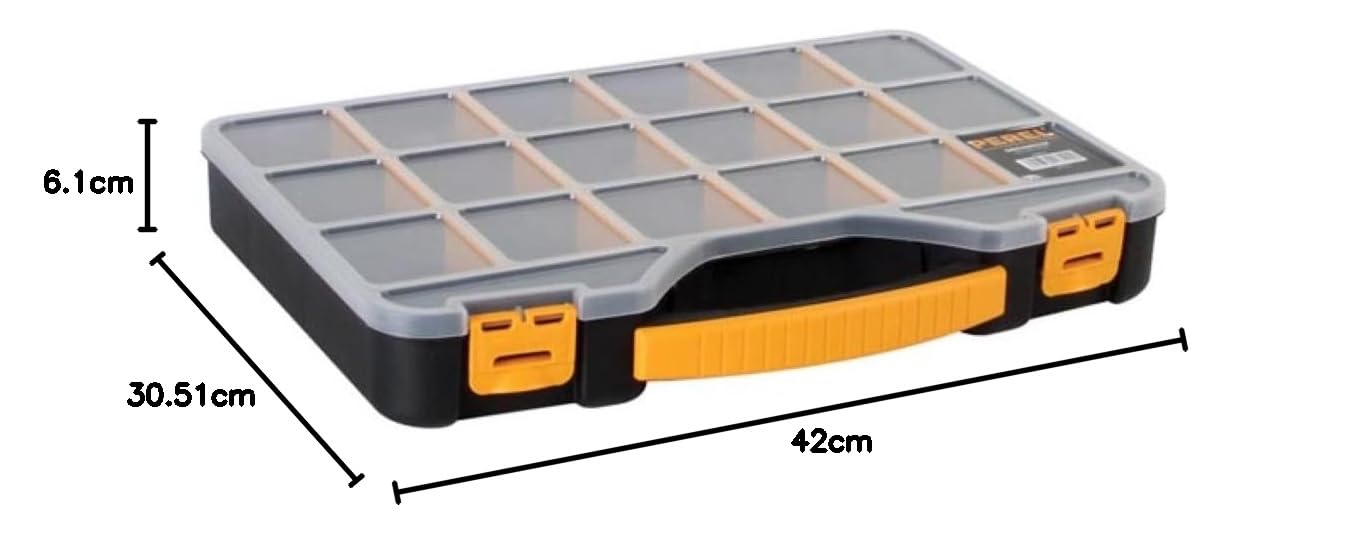 Perel Scatola assortimento in plastica, max 20 scomparti con 16 divisori rimovibili, coperchio trasparente, impilabile, per viti dadi chiodi e piccoli componenti, officina garage