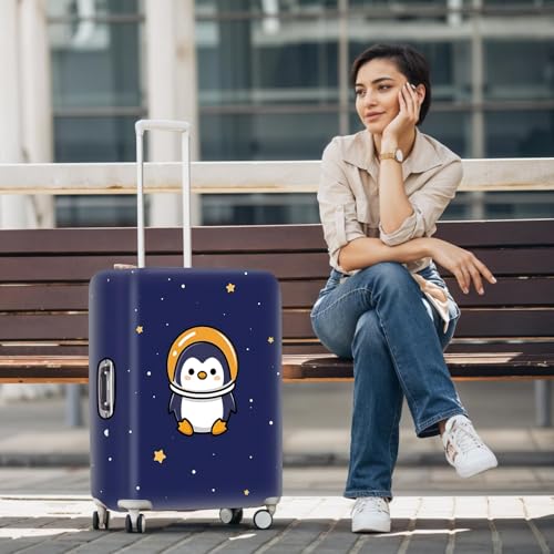 Image of Space Penguin Luggage Cover, Washable Cute Astronaut Penguin Suitcase Cover, Travel Suitcase Protector Anti-scratch Bag Cover,L