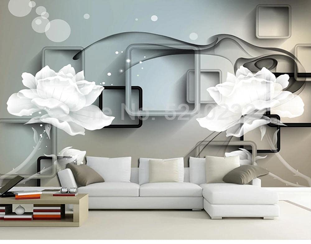 Papier peint fleur effet 3D relief carré pour grand mur TV