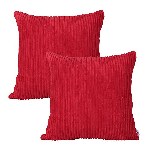 Queenie® - 2 Pcs Solid Color Corduroy Decorative Pillowcase Cushion Cover For Sofa Throw Pillow Case Available In 14 Colors & 5 Sizes (20" X 20", Red) #TOP1