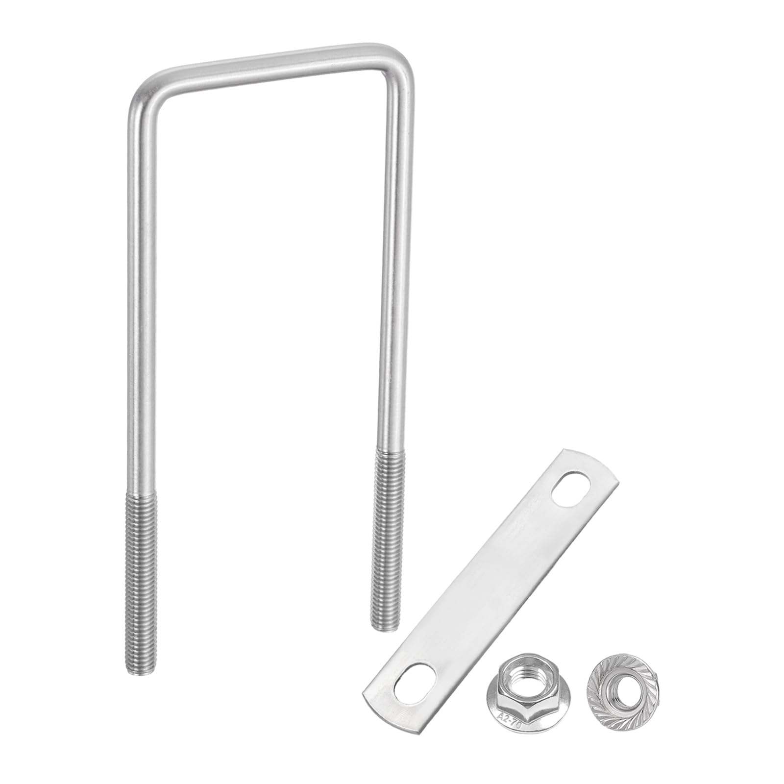 sourcing map M8 2-3/8 Inch Inner Wide Square U Bolts, 6-5/16 Inch Length 304 Stainless Steel U-Bolts with Flange Hexagon Nuts, Frame Plates for Trailer, Automotive, (60mm W x 160mm L)