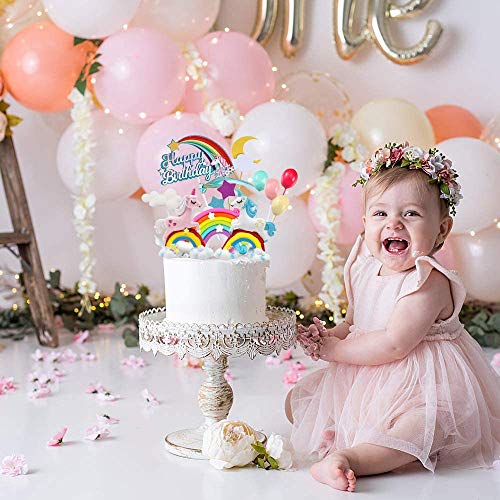 Humairc Eenhoorn regenboog taartdecoratie Happy Birthday taarttopper luchtballon sterren cake-topper taart opzetstukken… - Image 6
