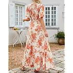 ZESICA Women's 2025 Summer Casual Floral Print Short Flutter Sleeve Crew Neck Smocked High Waist Flowy Maxi Dress - Image 3