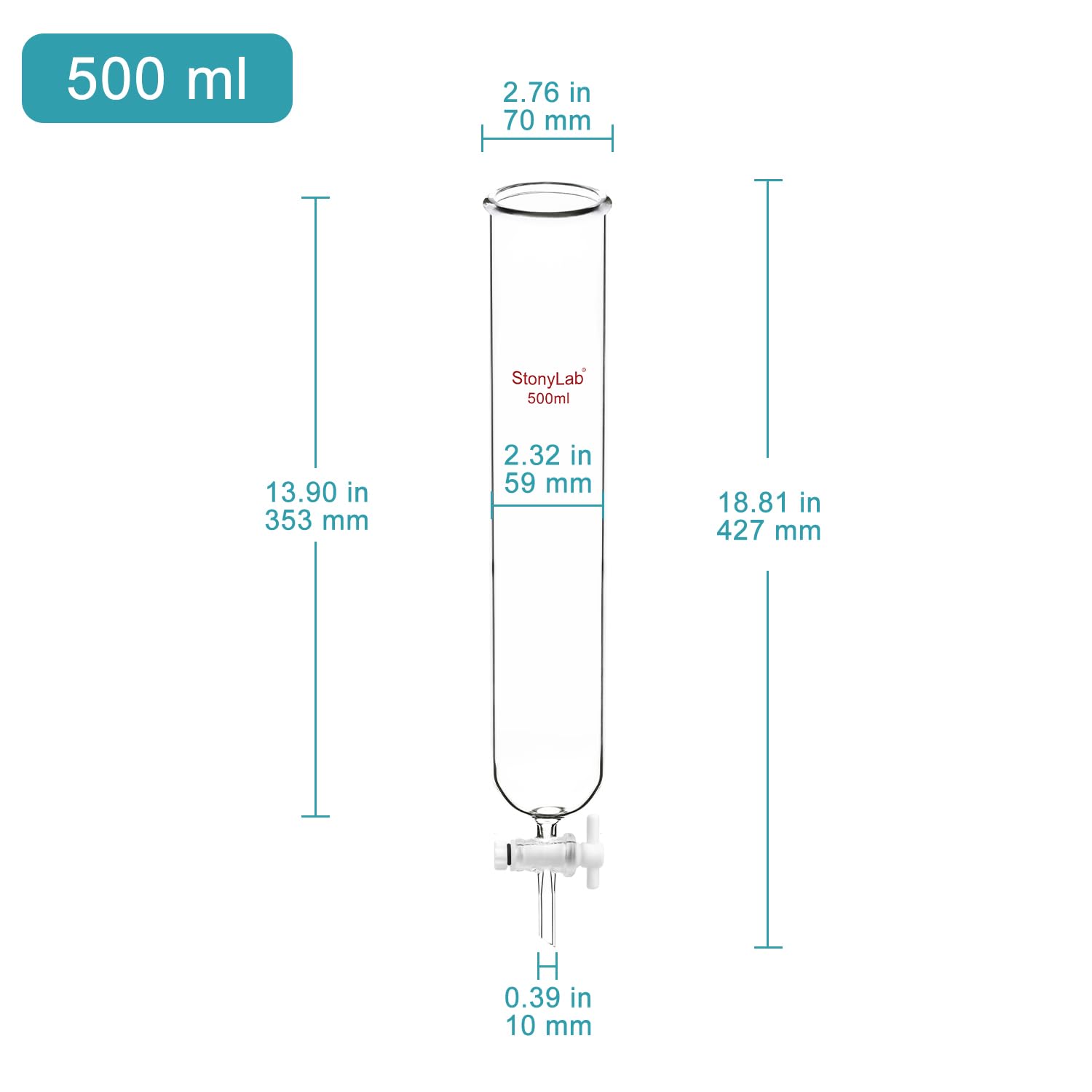 stonylab Dropping Funnel, Borosilicate Glass Burette Funnel with PTFE Stopcock for Laboratory and Home Use, 500 ml