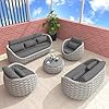 Twt outdoor patio furniture set 5 pieces aluminum sectional sofa metal patio conversation set with threeseat loveseat armchair cushion and coffee table  urban country home decor