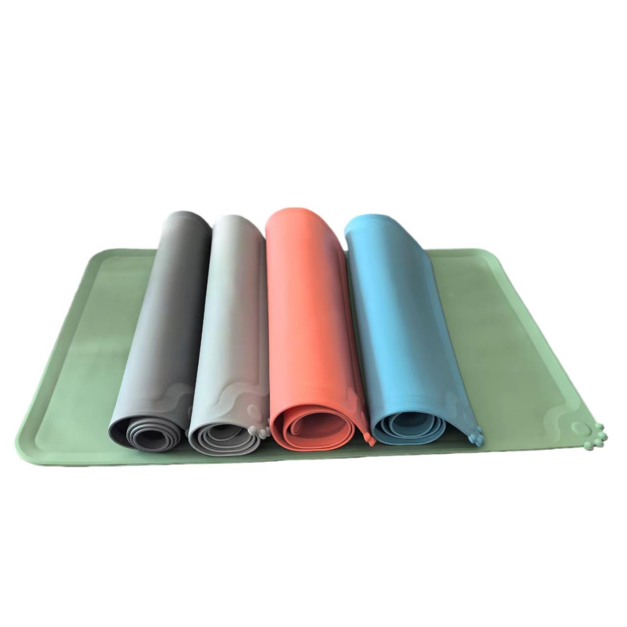 Silicone Pet Feeding Mat 48 * 30cm with Waterproof Material; Non-slip; Cat Feeding Mat with Raised Edges, Food-Grade Silicone Mat ， Easy Clean; Multilple Colors (Dark Green)