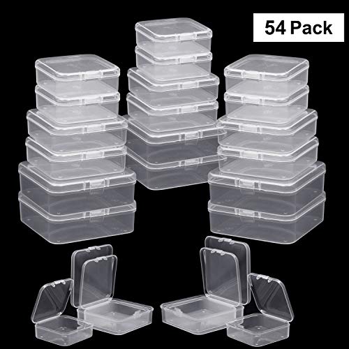 BELLE VOUS Boite de Rangement (54 Pack) - Mini Boîtes Rectangulaires en Plastique Transparente avec Couvercles - 3 Tailles Différentes pour Decouvertes de Bijoux, Paillettes, Perles et Petits Objets