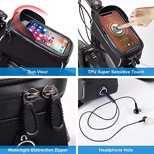 UYTAG Bike Frame Bag Waterproof Mobile Phone Holder for MTB Racing Bike E-Bike Bicycle Phone Bag Mount with TPU Touch Screen and Sun Visor & Rain Cover for Smart Phones up to 7" - Image 8
