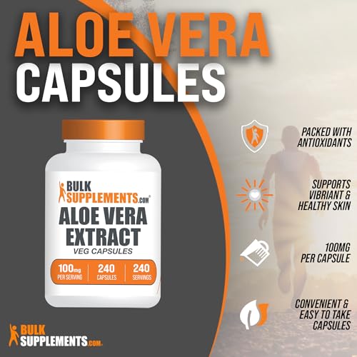 BulkSupplements.com Aloe Vera Capsules - Aloe Vera Extract, Aloe Vera Supplement - Herbal Supplement, Gluten Free, 1 Capsule per Serving, 240 Veg Capsules (Pack of 1) - Image 4