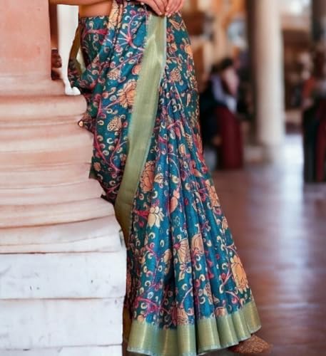 Stylum Women's Traditional Floral Printed Manipuri Silk Saree (Srpichwaiteal_Teal)