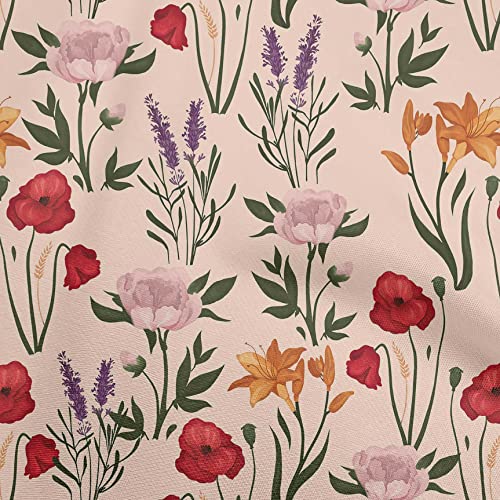 oneOone Viscose Chiffon Peach Fabric Floral DIY Clothing Quilting Fabric Print Fabric By Yard 42 Inch Wide-407