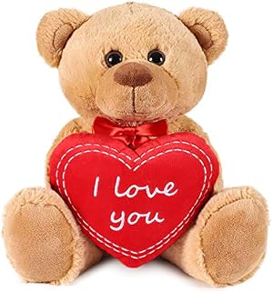 BRUBAKER Miś Pluszowy z Serduszkiem Czerwony - I Love You - 35 Cm - Miś Pluszowy Przytulanka - Brązowy Jasnobrązowy