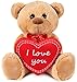 Brubaker Orsacchiotto Orso di Peluche con Scritta I Love You su Un Cuore di Peluche - 35 cm di Altezza