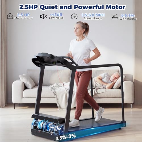 Image of Treadmill for Senior At Home with Incline, Handrails, 300LBS Capacity | Senior Walking Treadmill, 39 in x 15 in Cushioned Belt for Joint Protection, 0.5-6MPH, Low-Impact, 2.5HP, Emergency Stop