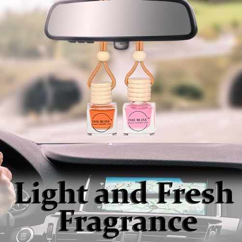 Image of The Bliss Car Perfume, Air Freshener with Essential Oils Long lasting Fragrance in Glass bottle with Wooden Diffuser Lid (Pack of 2, Oudh Patchouli Ritual & Blooming Rose,10 ml*2)