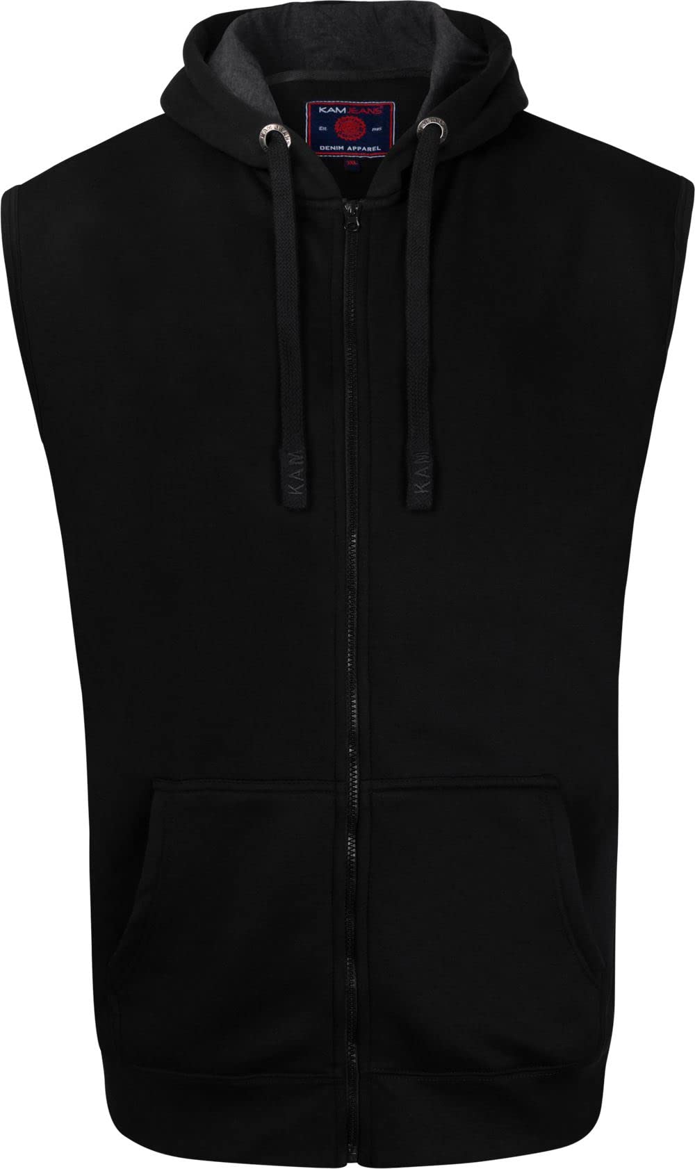 KAM Men's Sleeveless Training Hoodie Zip Up Drawstring Pockets Black 3XL 503G