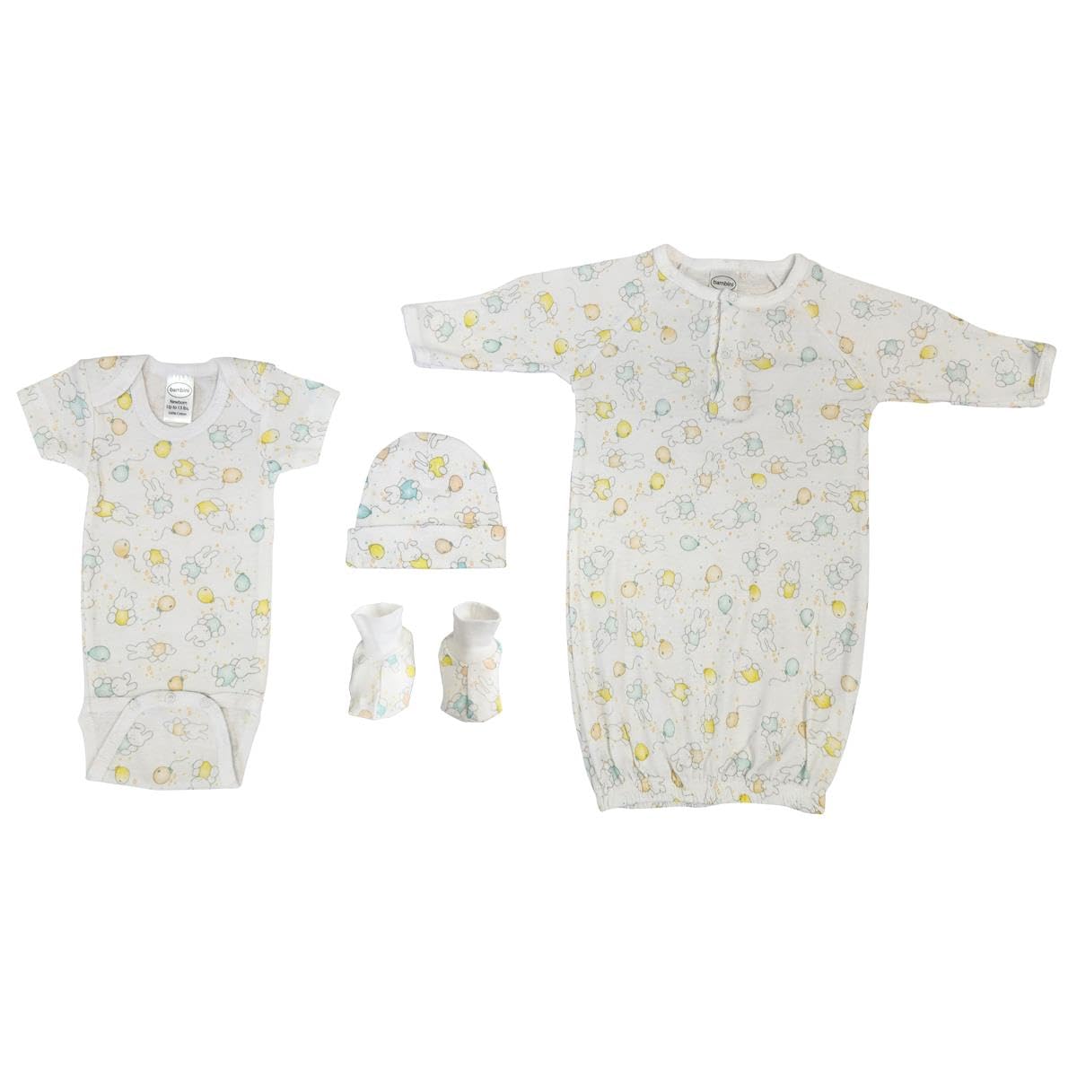 Bambini NC-0671 Unisex Newborn Baby 4 Piece Layette Sets, White
