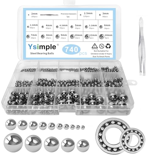 Ysimple 740pcs Stainless Steel Bearing Precision Balls - 15 Sizes Metric Precision Metal Bearing,Precision Balls Assortment, Chrome Steel Solid Bearin