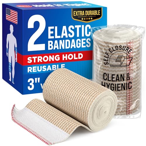 Premium Elastic Bandage Wrap - 3” (2pk) - Strong Compression - Self-Closing Reusable Bandages for Legs and Arms - Wrist, Elbow, Foot, Knee Wrap
