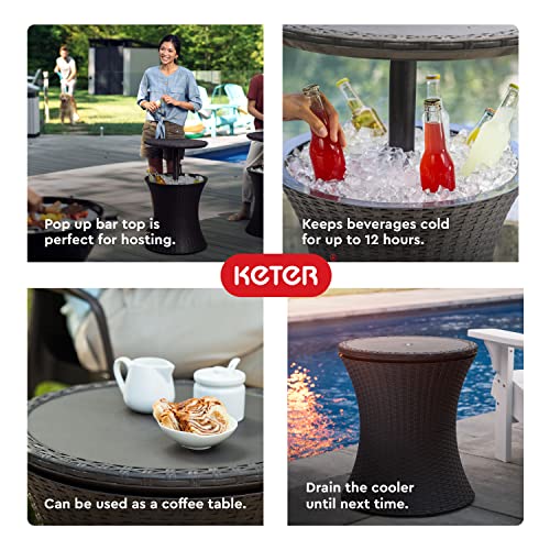 Keter Pacific Cool Bar Outdoor Patio Furniture and Hot Tub Side Table with 7.5 Gallon Beer and Wine Cooler, Espresso Brown by Keter - Image 5