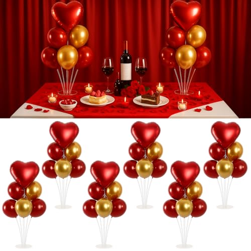 6pcs Heart-Shaped Balloon Stands Kit Table Centerpiece Table Decorations for Valentines Day Wedding Proposal Decoration Party Decorations (Red Heart)