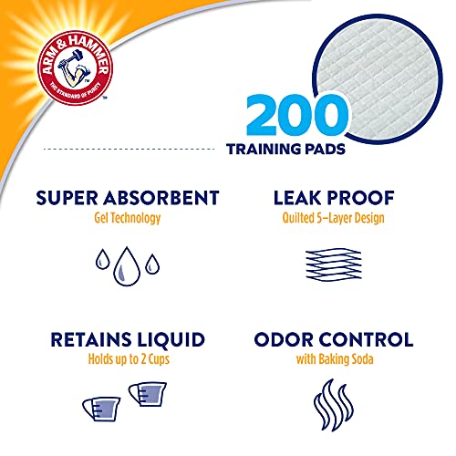 Image of Arm & Hammer for Dogs Training Pads for Stay-at-Home Dogs | New & Improved Super Absorbent, Leak-Proof, Odor Control Quilted Dog Training Pads with Baking Soda | 200 Count Wee Wee Pads Bulk,White
