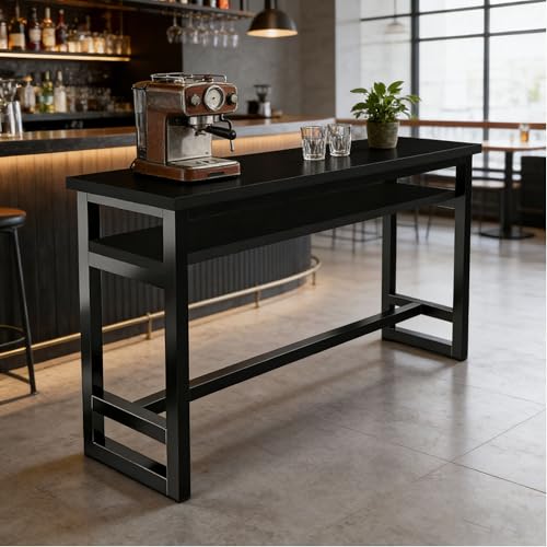 Mesa de altura de mostrador rectangular en madera maciza y metal para cocina 3