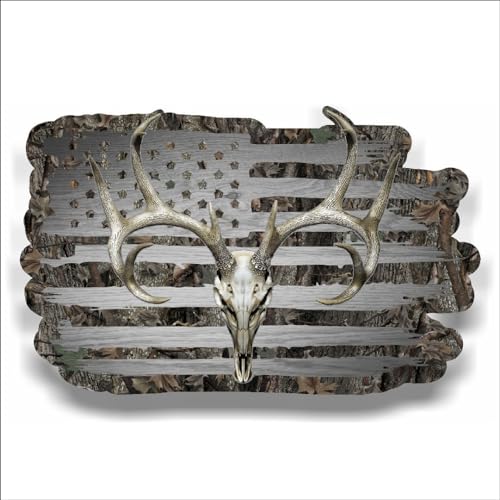 Image of American Flag Camouflage Whitetail Buck Skull Hunting Deer Decal (3 inchx5 inch Two Pack)