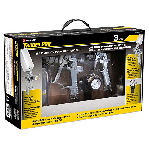 Image of 3 Piece HVLP Paint Spray Gun Set - Full-Size Gravity Feed Spray Gun, Detail Touch-Up Gun, and Pressure Regulator with Gauge, Aluminum Cups, Lightweight & Rust-Resistant - 837234