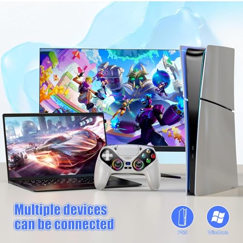 Image of Nonbliep LED Wireless Controller for PS5, Compatible with PS5 /PC, Dual Vibration, Macro /Turbo Function, 6-Axis Motion Control, 3.5mm Audio Jack Gamepad with Speaker - White