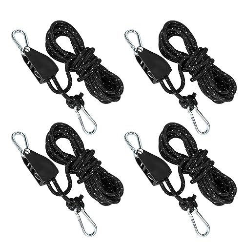 4 poleas con tensor de cuerda, trinquete con cuerda de 4 m, polea con tensor de tienda, cuerdas tensoras con freno de cuerda, para camping, toldo, tienda de campaña, 4 unidades