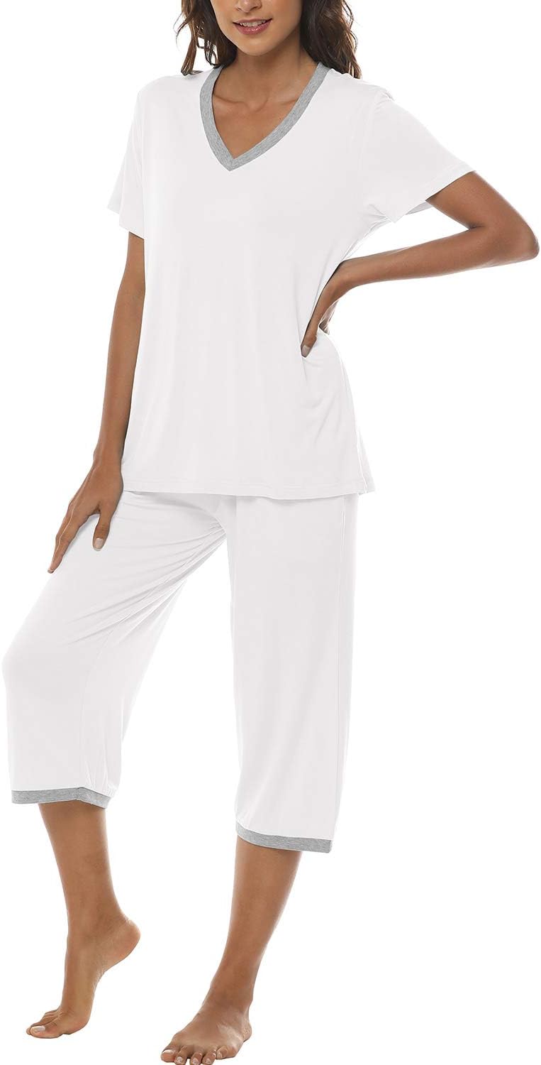 JINSHI Women's Pajamas Set Short Sleeve Top and Capri Pants Lightweight Sleepwear Comfy Pjs Lounge Set with Pockets - Image 3