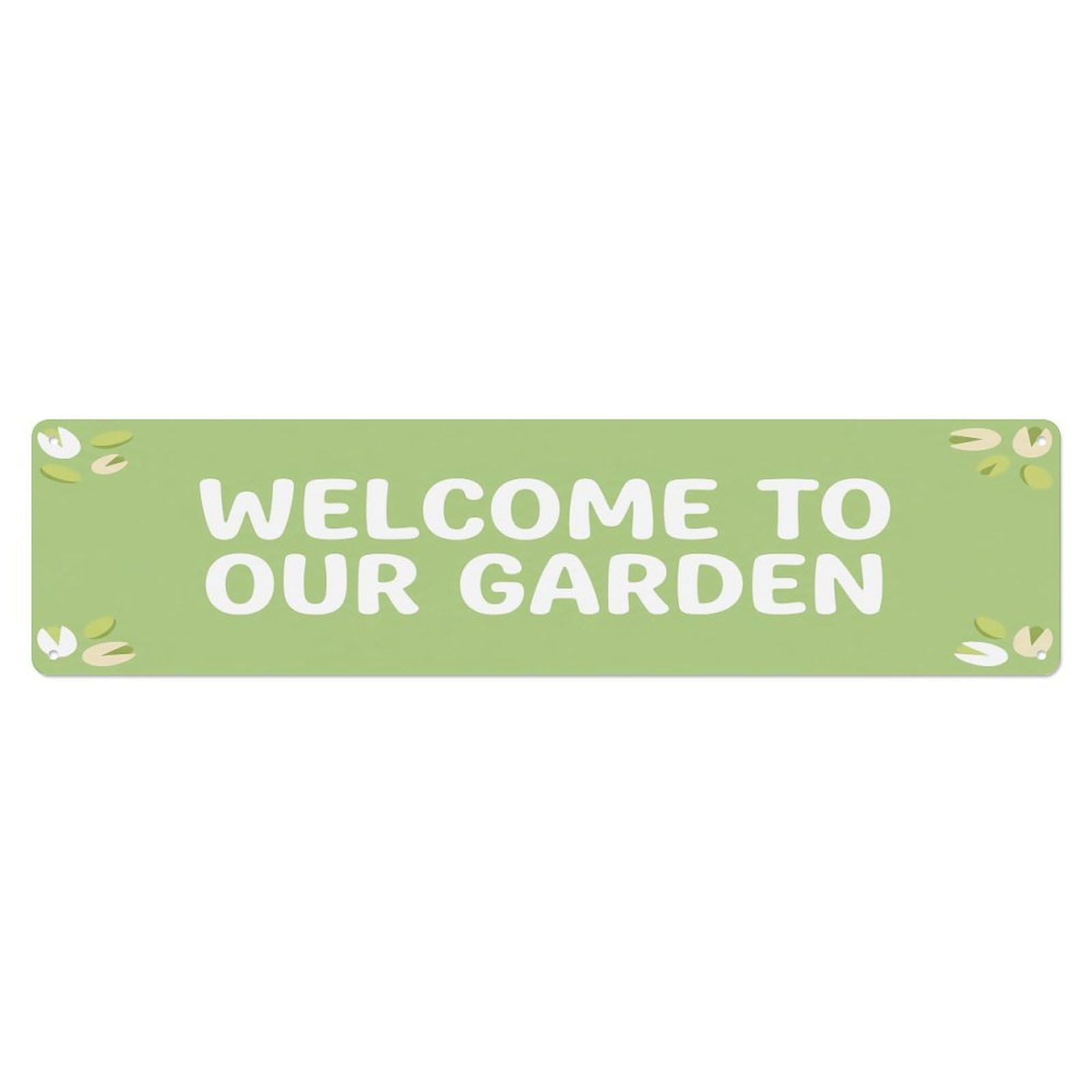 Vintage Welcome to Our Garden Pistachio Green Metal Tin Sign