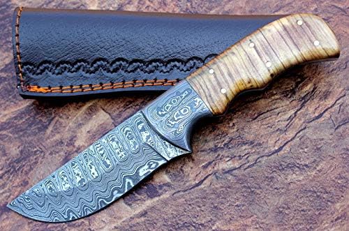 KE-0230-HK CUSTOM HANDMADE DAMASCUS STEEL SKINNER KNIFE OLIVE WOOD HANDLE