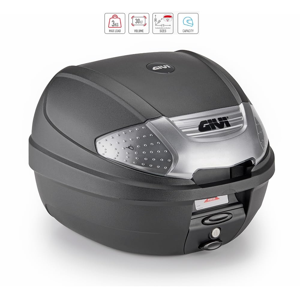 BAULETTO E300NT2B VALIGIA GIV I 30LT NERO PER MOTO SCOOTER COMPATIBILE CON HONDA SH 300 i BAULE COMPRESO DI PIASTRA E KIT UNIVERSALE PER PORTAPACCHI POSTERIORE 41X40X30CM
