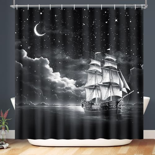Lokigo Nautical Sailboat Shower Curtain, Marine Theme Sea