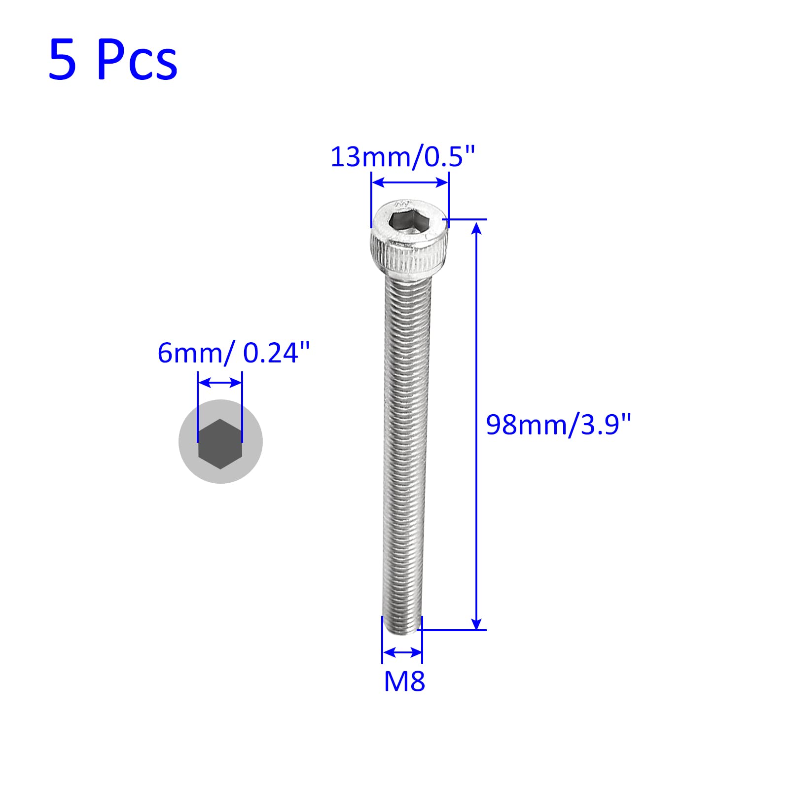 M METERXITY 5 Pack Hex Socket Head Cap Screws, Stainless Steel Full Thread Machine Screw, Anti Resistance - Image 3